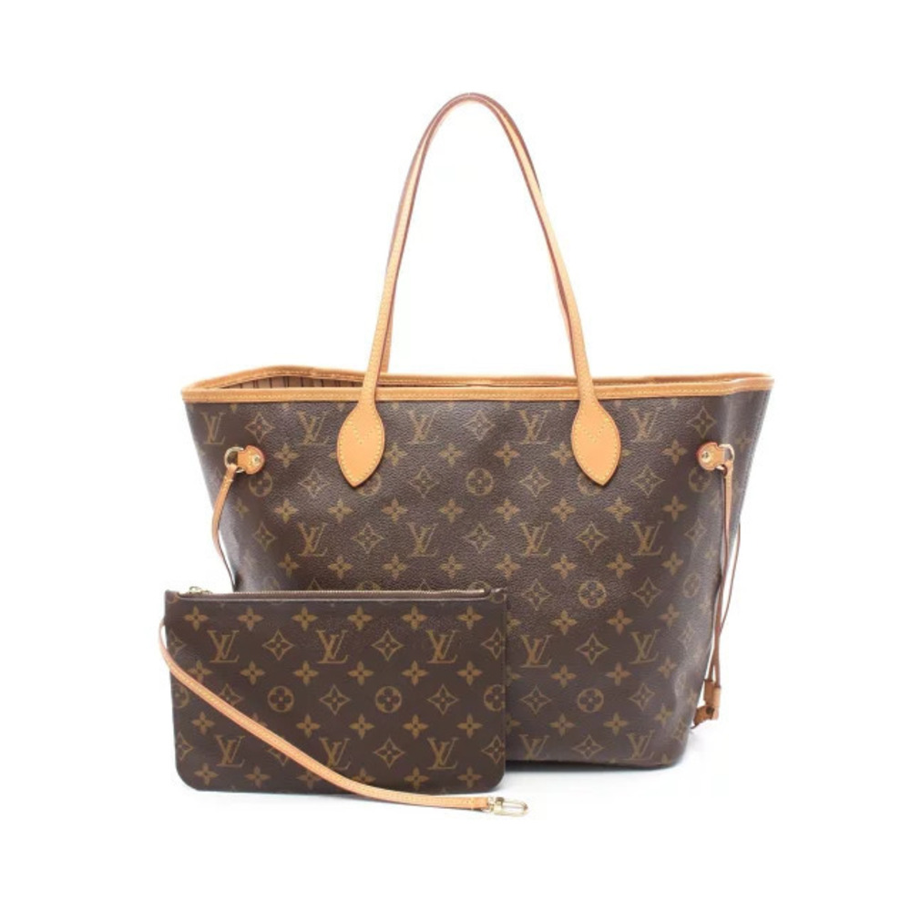 Louis Vuitton Neverfull Monogram Tote Bag Canvas Leather Brown